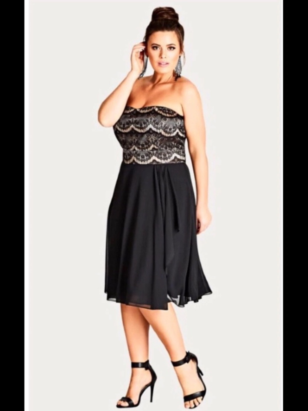 NWT City Chic Eyelash Ebony Lace Strapless Chiffon Ruffle Dress Plus Size 24